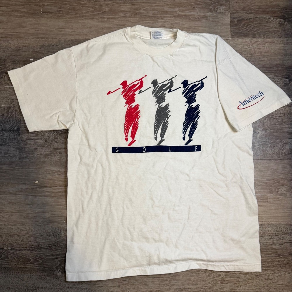 Vintage Hanes Beefy-T Golf T-Shirt White Single Stitch Ameritech Large 90s USA